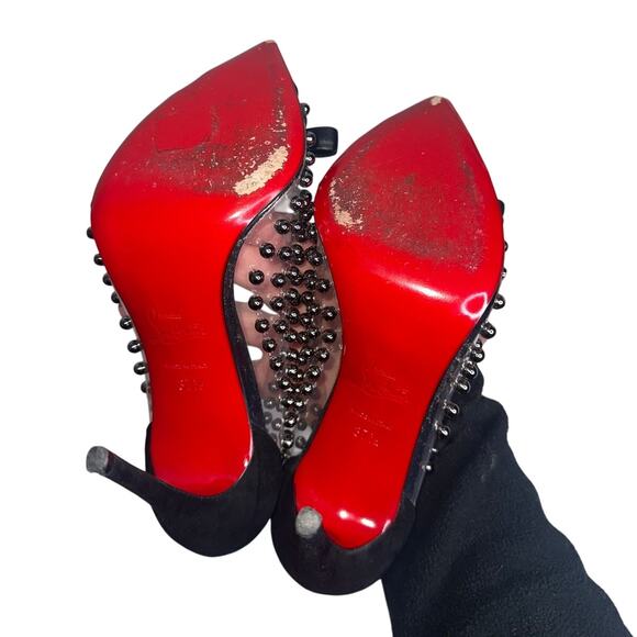 Christian Louboutin Studded PVC Suede Billie Et Boule Bow Pumps Size 37.5 Black - Picture 9 of 9